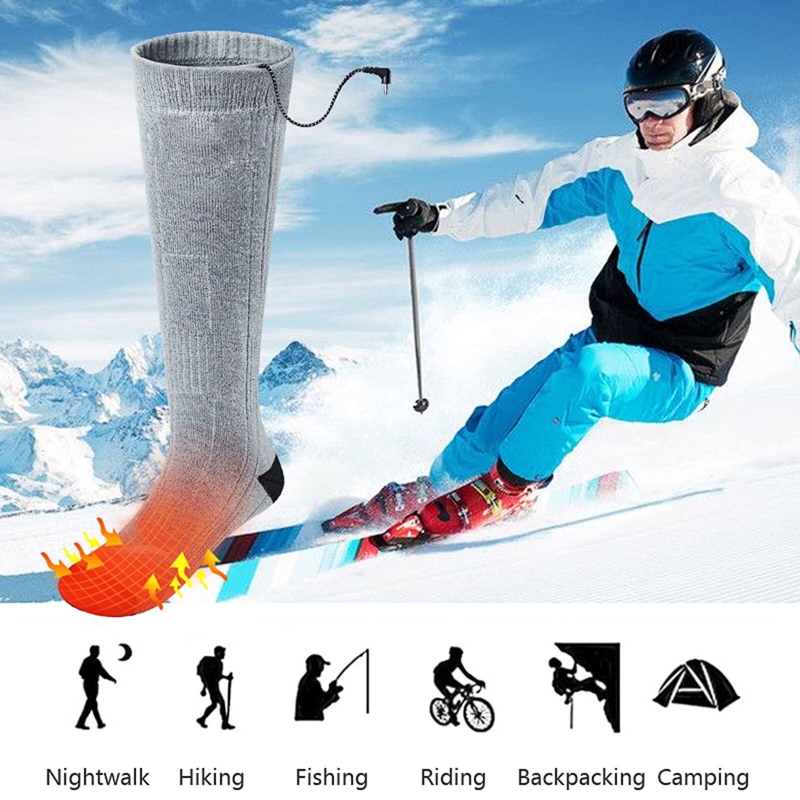 3 configurações de aquecimento elétrico meias aquecidas esqui meias aquecidas para homens mulheres inverno aquecimento ciclismo caminhadas snowboard meias