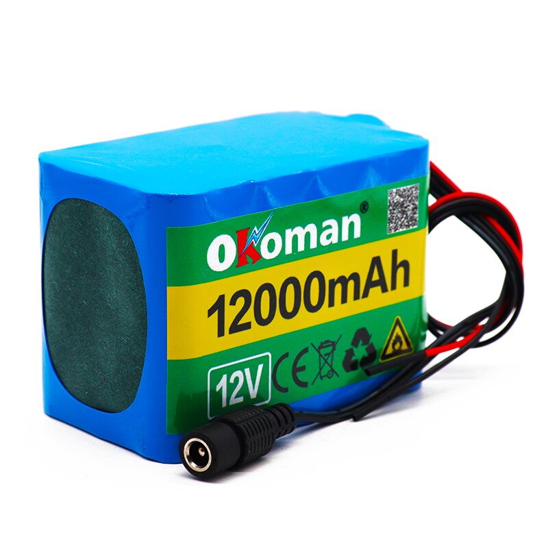 Okoman 12V 12Ah 18650 lithium battery 12.6V 12000mAh rechargeable battery with BMS for 75 W LED xenon lamp