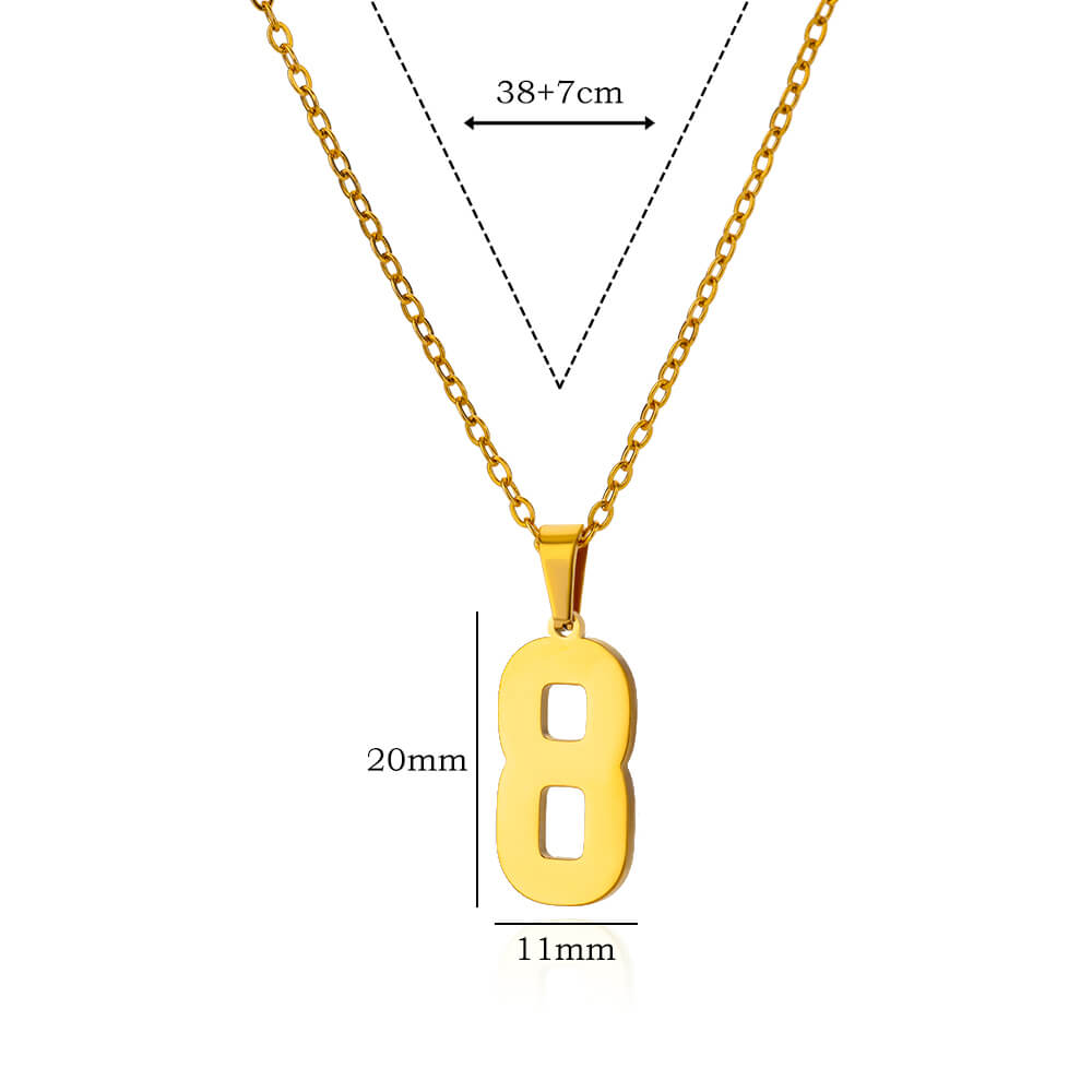 Digitale anhengskjeder for kvinner gullfarget figurnummerhalskjede kragebenkjede premium rustfritt stål smykker krage: Svart pistol belagt
