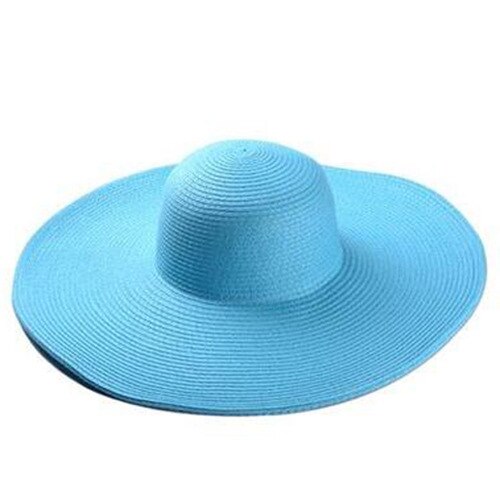 Seaside large brim hats summer straw hat foldable sun hat Summer Sun Hats For Women large Brimmed Straw Sun Hat Folding Beach Gi: Sky Blue