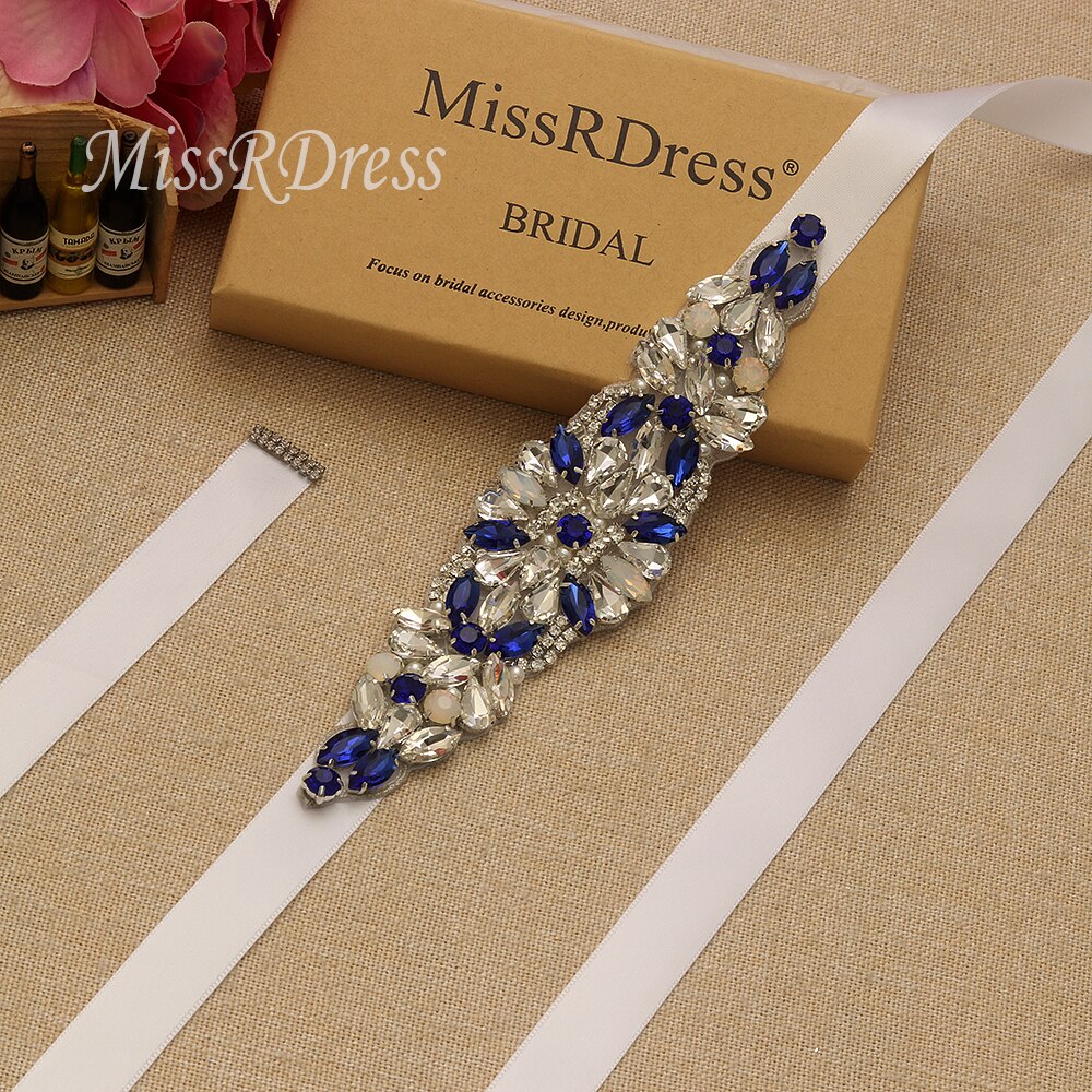 MissRDress Opal Bridal Belt Royal Blue Crystal Bridal Sash Rhinestones Wedding Belt Sash For Wedding Accessories JK934