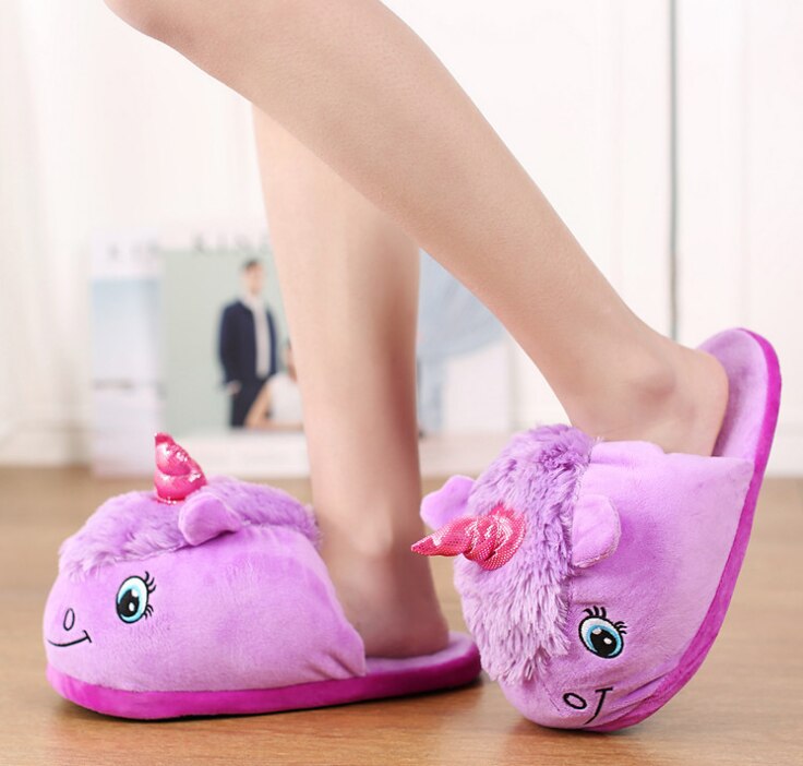 Einhorn hausschuhe ist hingefallen plüsch frauen hause schuhe Winter baumwolle heißer warme schuhe schlafzimmer rutschen billig gute schuhe: LILA