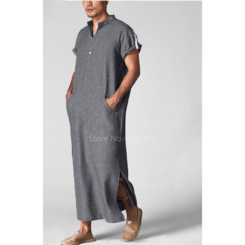 Islamitische Kleding Mannen Moslim Thobe Ramadan Mode Arabische Pakistan Saudi Arabië Abaya Dubai Korte Mouwen Kleding Kaftan Jubba: Color2 / 3XL