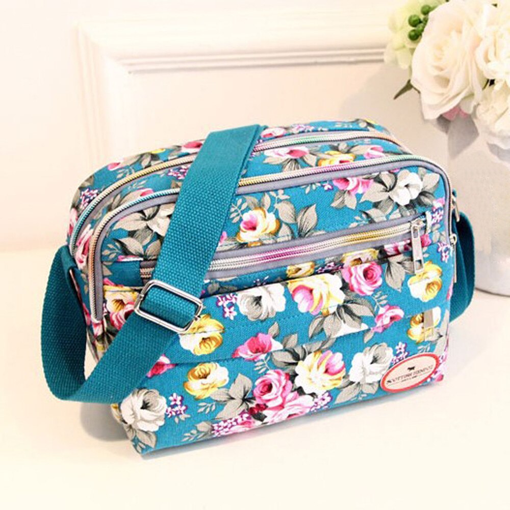 Frauen Messenger Taschen Leinwand Umhängetasche Schulter Tasche blume drucken s super Bolsos Mujer #4: Sky Blue