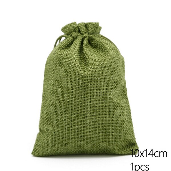 Sacs en lin et coton 10x14cm, emballage pour bijoux, pochette à cordon, sac de faveur, collier de bonbons de fête d'anniversaire de mariage, 9 couleurs: Green