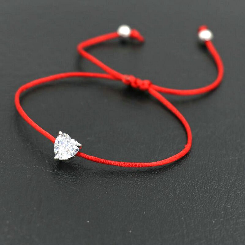 Bppccr Zilver Kleur Shiny Crystal Zircon Aaa Liefde Hart Armband Rood Touw Draad Wish Lucky Armbanden Voor Vrouwen Koppels Liefhebbers