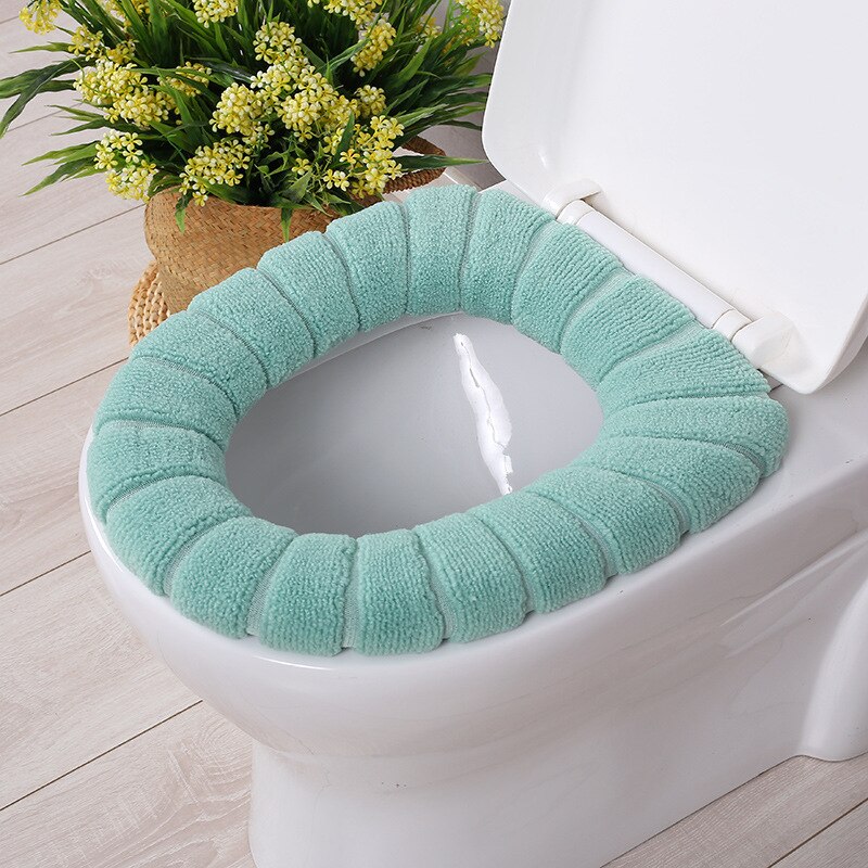 Vintervarmt toiletsædebetræk nærskammelmåtte 1 stk vaskbart badeværelsestilbehør strikning ren farve blød o-formet pude toiletsæde: Grøn