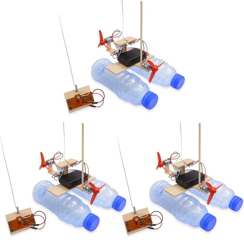 3X Assembled Wind Turbine Model Boat Wooden Remote Control Boat DIY Science Educational Toys Model: Default Title