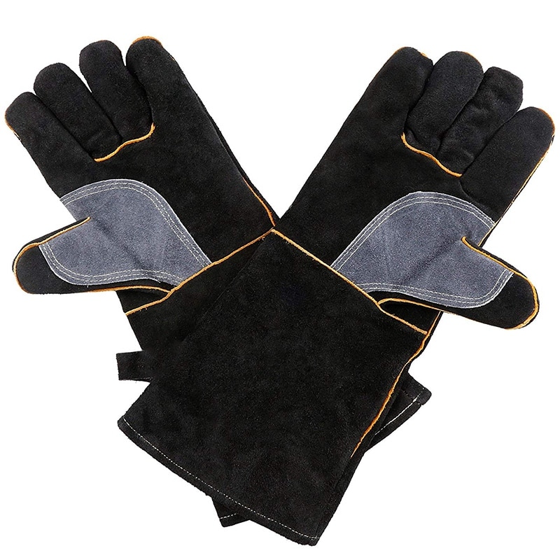 Guantes extremos resistentes al calor y al fuego cuero con costuras, manoplas perfectas para chimenea, estufa, horno, parrilla, soldadura, barbacoa, Mig,Pot Holde