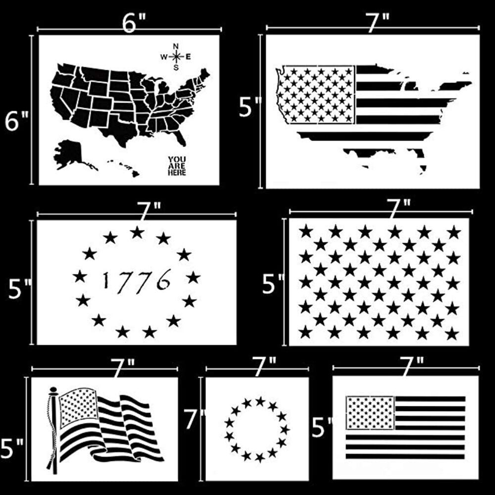 7PCS Plastic Stencil Template U.S 50 Star Maps Flags Star Stencils for Glass and Wall Art Graffiti Drawing Painting