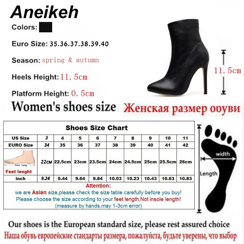 Aneikeh vår/höst pu lack chelsea ankelboots spetsig tå damstövlar tunna klackar partystorlek 41 42