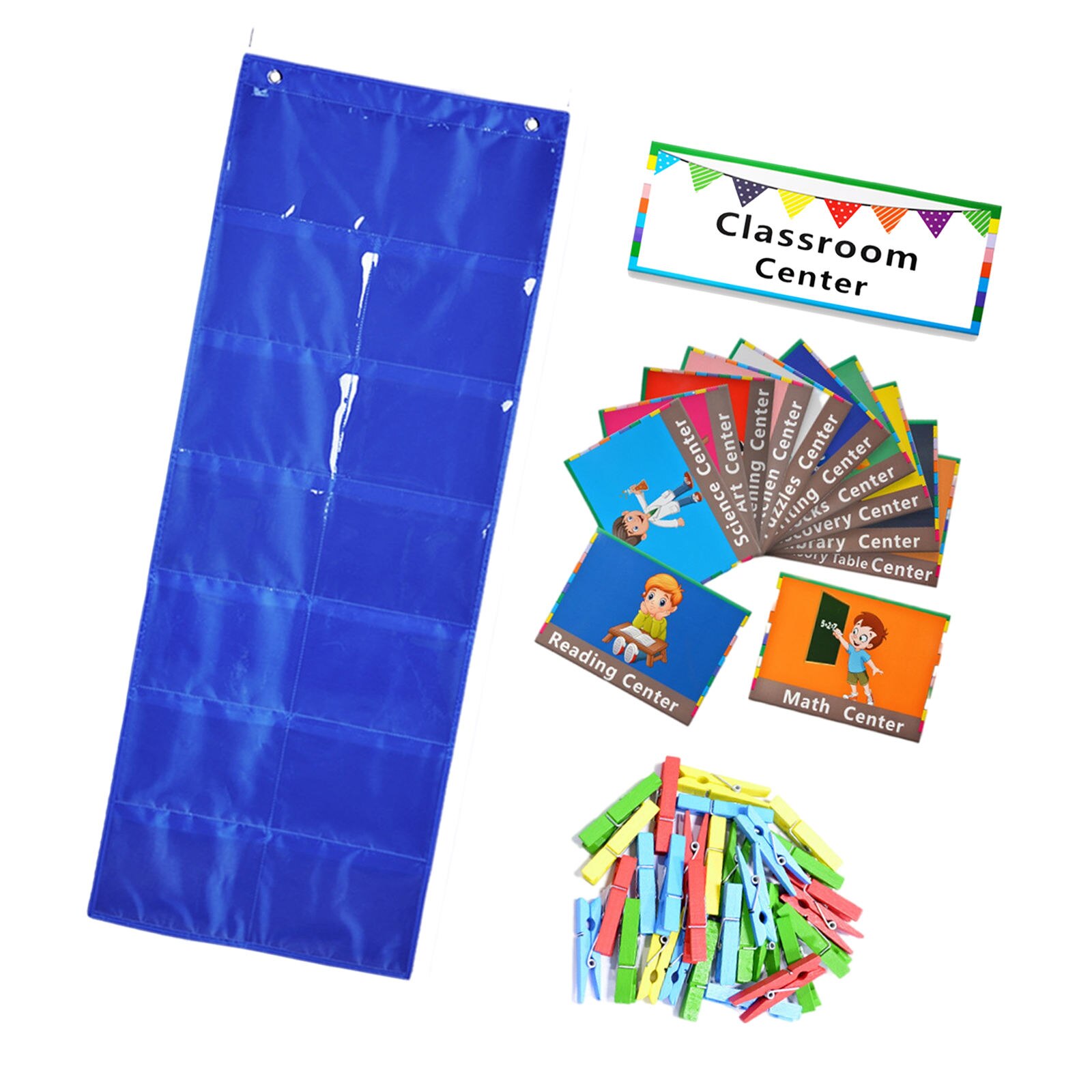 Management Pocket Chart 12 Subject Cards Table Durable Material Assigned Student Behavior for School Kindergarten Wall Newspaper