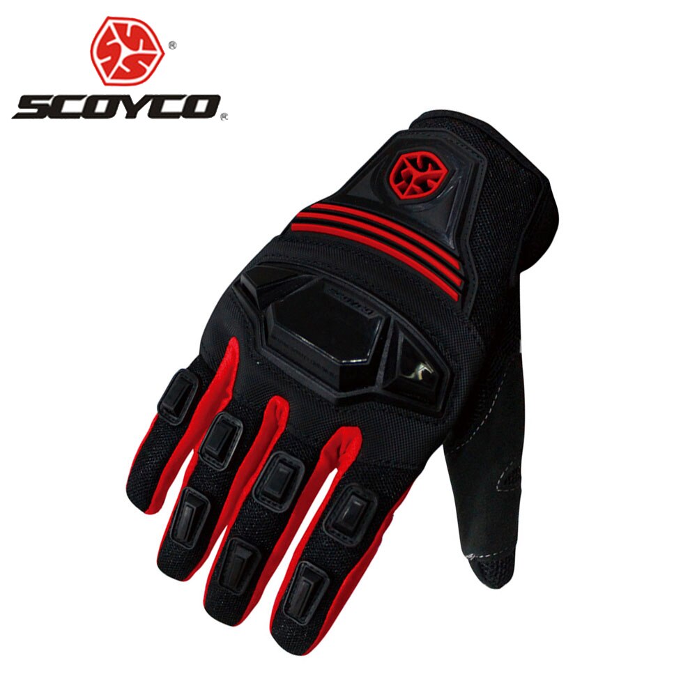 SCOYCO Motorcycle Gloves Full Finger Moto Gloves Outdoor Sports Riding Guantes Breathable Mesh Motocross Off-Road Racing Gloves: Red / S