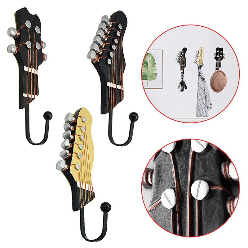 Ganchos de pared de resina en forma de guitarra, perchas decorativas para ropa, abrigos, toallas, llaves, sombreros, organización colgante, 3 piezas