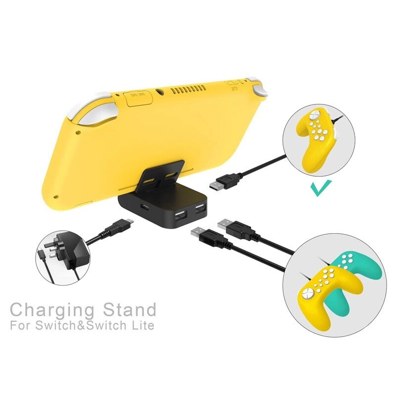 Portable Light Foldable Charging Dock Station Stand Charger Holder with 3 USB Hub for Nintend Switch Lite and NS Switch Console