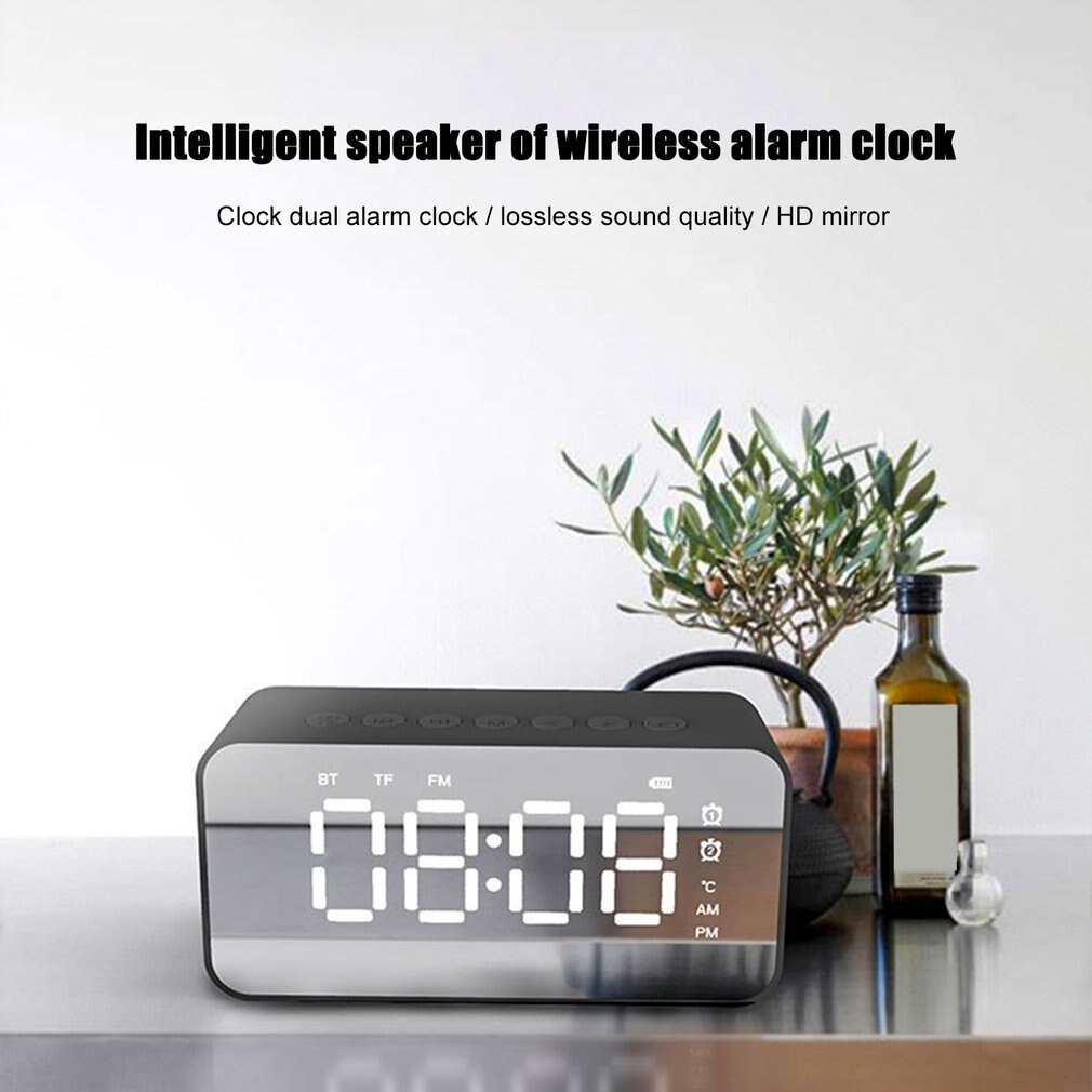 Spiegel Led Wekker Multifunctionele Wireless 5.0 Bluetooth Muziekspeler Elektronische Digitale Tafel Klok Met Dual Alarm Mode