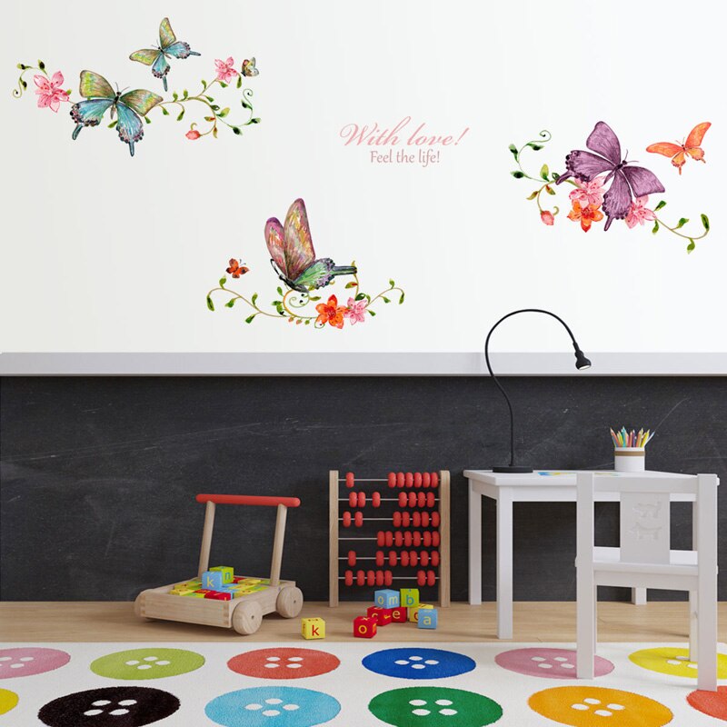 Vlinder Bloem Wijnstok Muurstickers Woonkamer Showcase Deur Home Decoratie Muurschilderingen Decals Achtergrond Vlinders Stickers