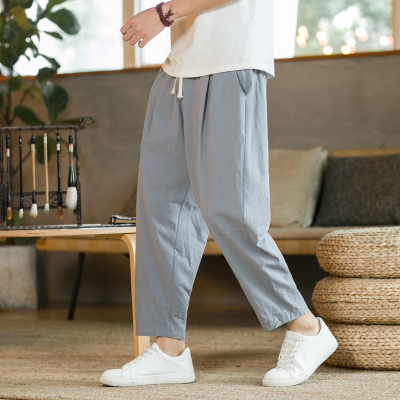 Neue männer Leinen Leichte Jogginghose Baumwolle Einfarbig Atmungs Jogger Männer ausgebeult Hosen Streetwear Lange Hosen Männer