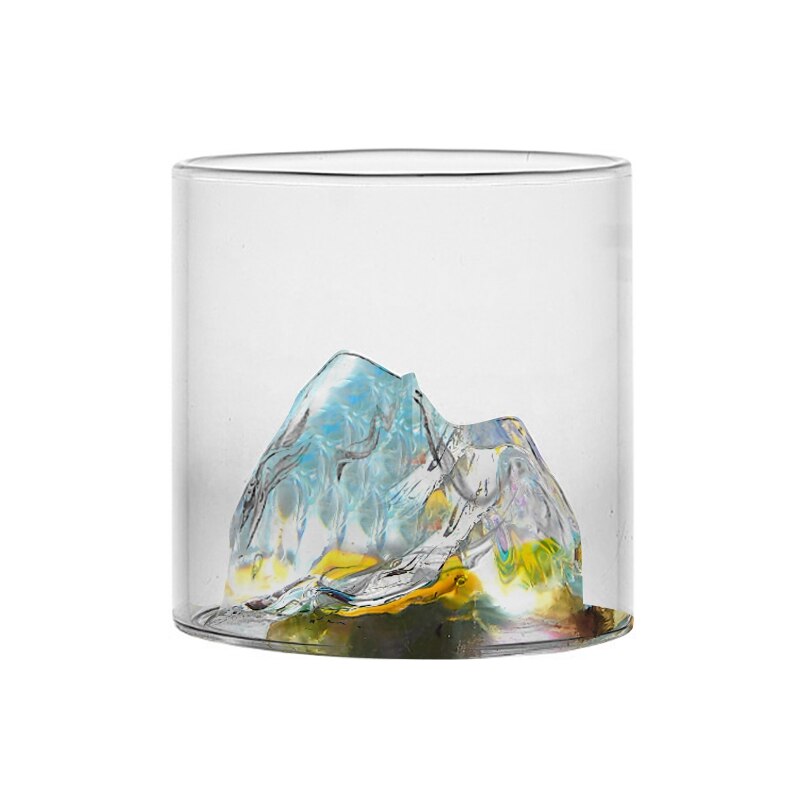 Tasse à whisky en verre de montagne 3D, verre à whisky Transparent, glace, Vodka, verre de roche, verres à boissons, illustration, Gif: X