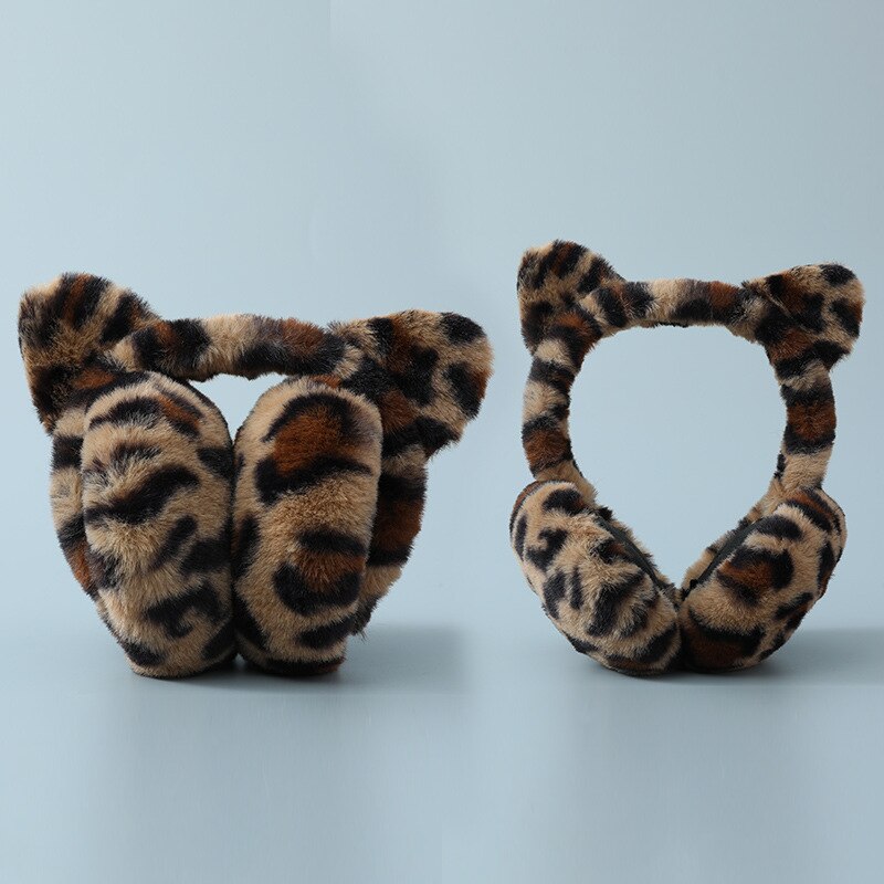 Oreillettes en peluche pour enfants et adultes, couvre-oreilles, léopard, chat, doux, , pour le ski, automne et hiver: B