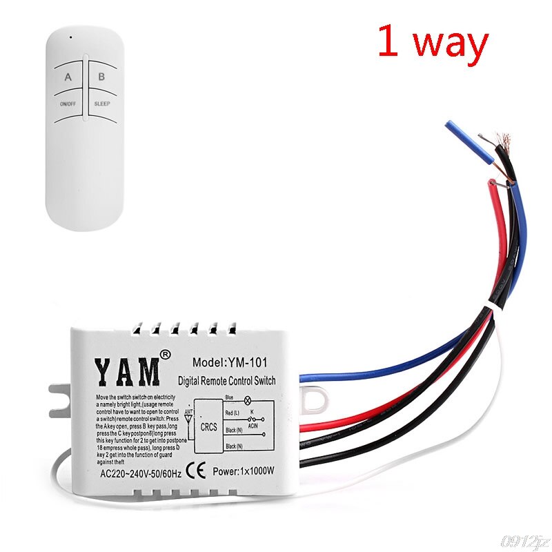 Qiang-Lámpara de encendido/apagado inalámbrico, interruptor de Control remoto, receptor transmisor, 220V, 1/2/3/4 vías: 1
