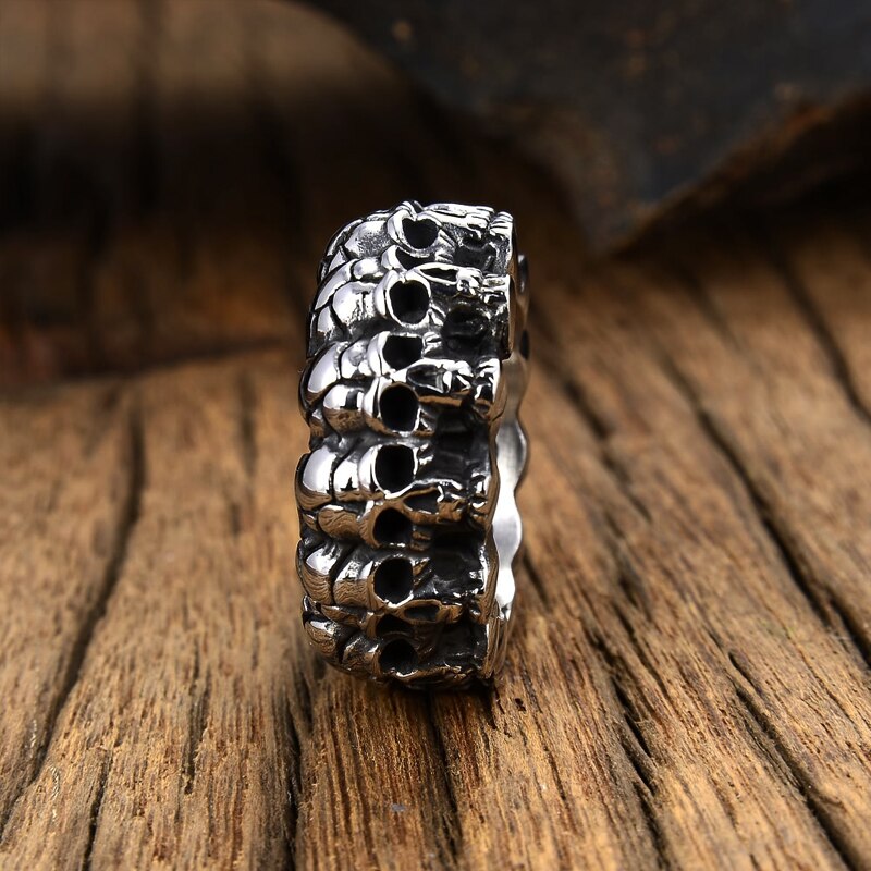 Vintage Solid 316L Rvs Skull Biker Ring Mannen Pave Skelet Ronde Bands Punk Ringen Mannelijke Gothic Sieraden