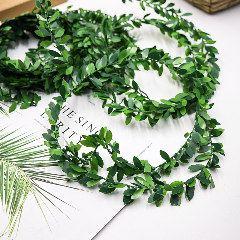 7m Artificial Vines Silk Green Leaf Garland Iron Wire Rattan DIY Wreath Flower Wedding Car Jungle Party Decor Willow Leaf Branch