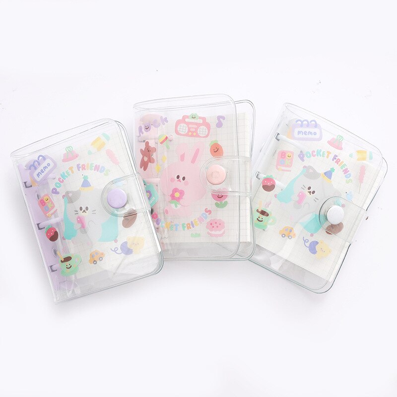 Korean Mini 3 Hole Binder Loose-leaf Notebooks and Journals Pocket Pvc Transparent to Do List Check Notepad School Stationery