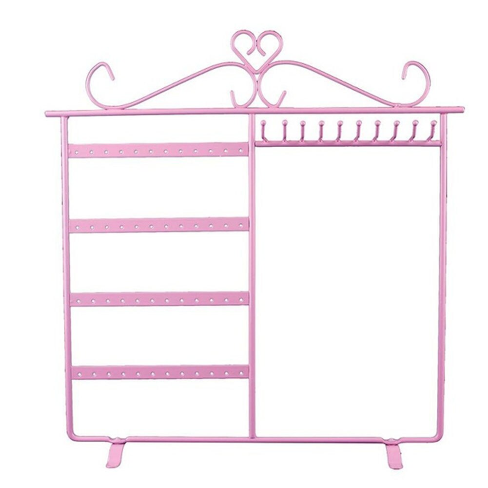 48 Hole Storage Showcase Necklace Earrings Metal Desk DIY Ornament Free Standing Display Home Jewelry Rack: Pink