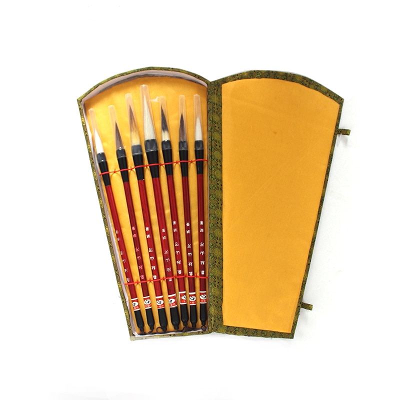 Boîte de rangement de pinceaux de peinture de calligraphie chinoise, ensemble de pinceaux de peinture en laine pour fournitures d&#39;art d&#39;art de Darwing, 7 pièces