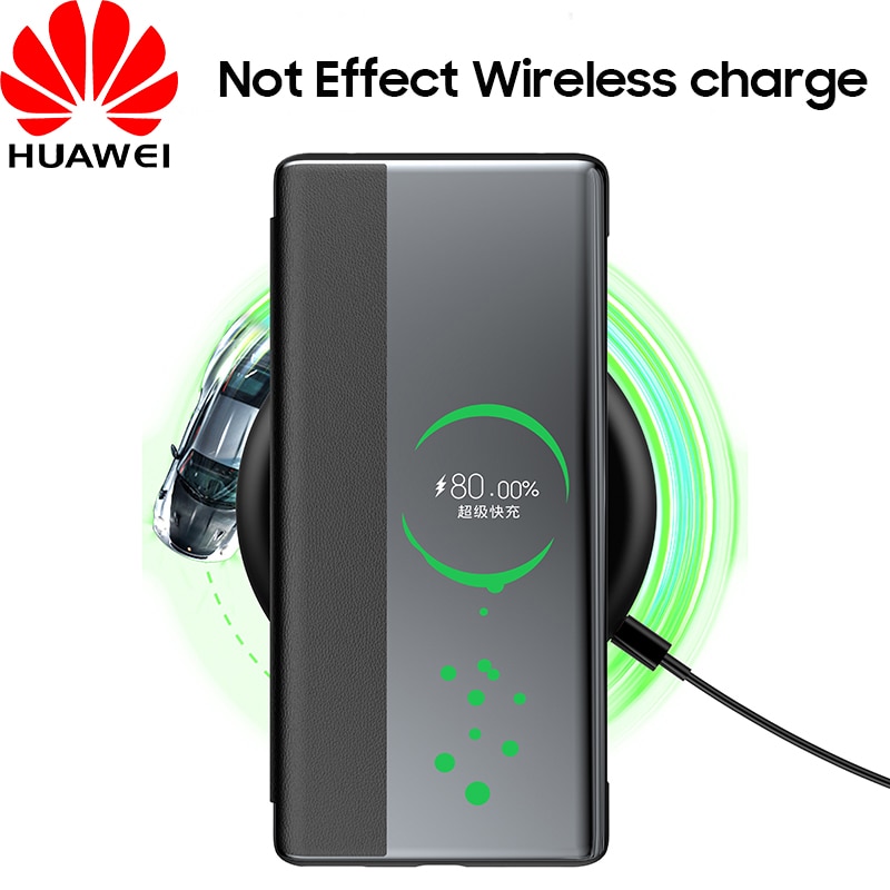 Original huawei mate 30 pro skal officiell smart view flip huawei mate 30 5g skal spegel fönster läder vakna sömn skal