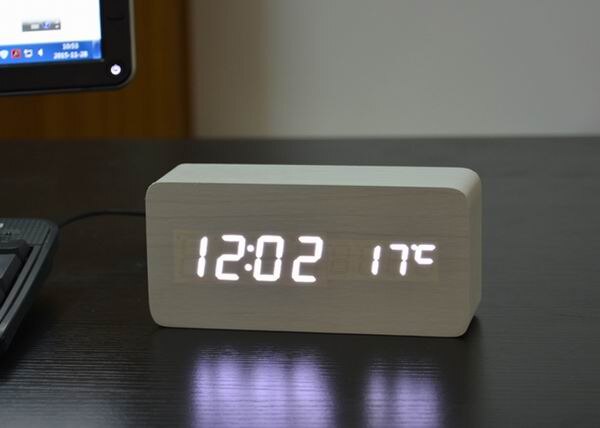 Fibisonic Wekkers Met Thermometer, Hout Houten Led Klokken, Digitale Tafel Klok, Elektronische Klokken Met Kosten: white white