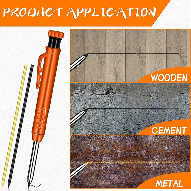 4 Pack Solid Timmerman Potlood Met 24 Refill Leads Diep Gat Vulpotlood Ingebouwde Puntenslijper Vloeren Marker Tool