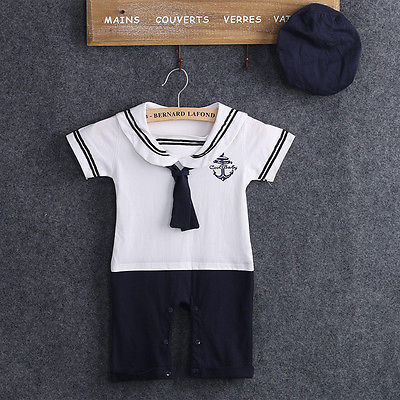 Traje de cuello marinero para bebé, niño y niña, traje de cultivo, pelele, pantalones, ropa y sombrero
