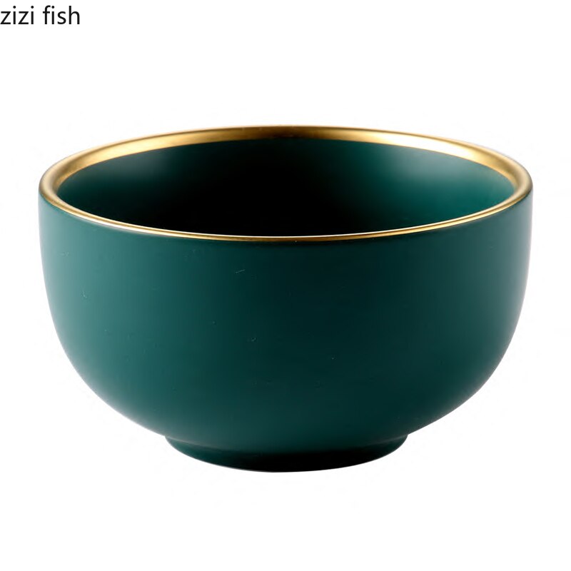 Dark Green Ceramic Tableware Rice Bowl Spoon Household High-grade Ceramic Tableware Tray Deep Plate Western Dish Set