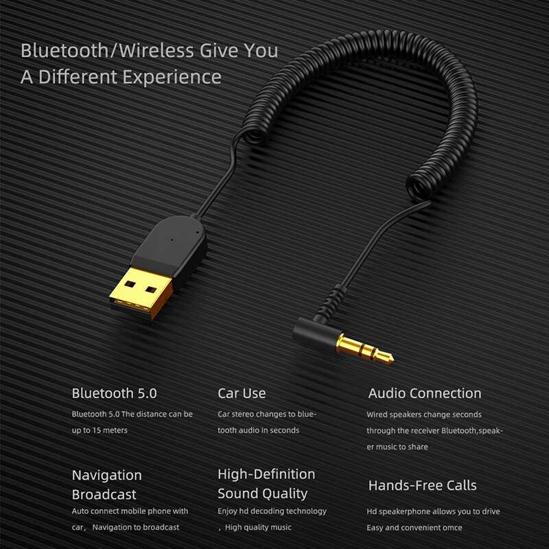 5.0 adaptador bluetooth dongle cabo usb 2.0 para alto-falante do carro aux interface com 3.5mm jack cabo receptor bluetooth