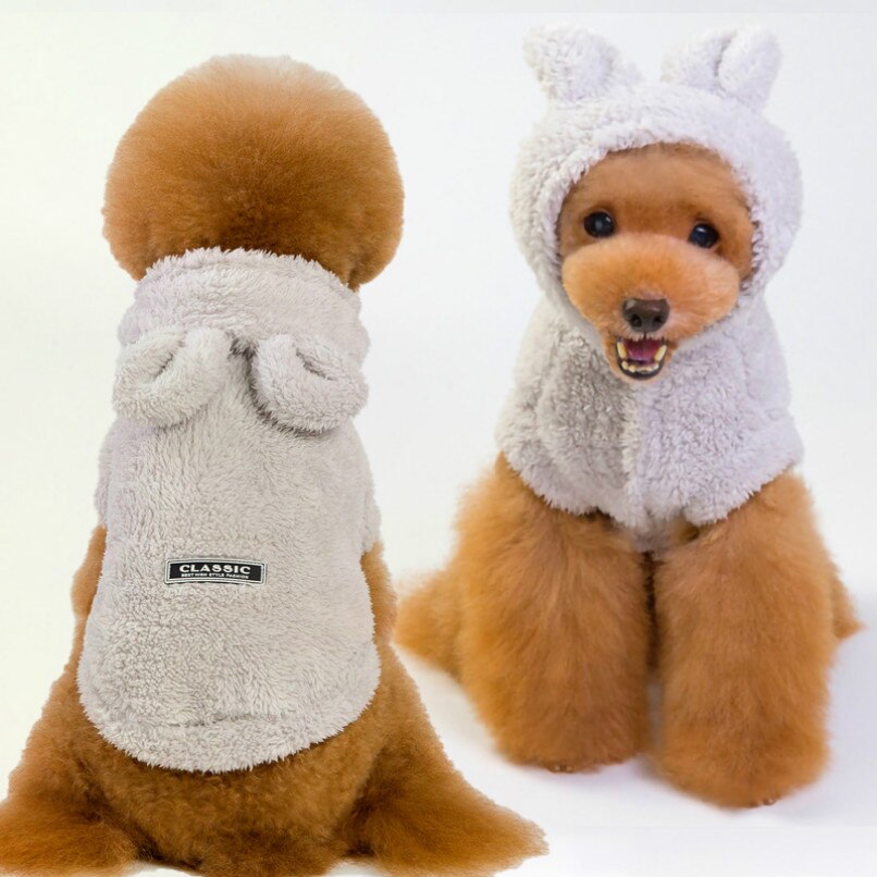 Winter Kleine Honden Jas Franse Bulldog Teddy Kleding voor Warm Houden Hond Kleren Trui Honden Bear Oor Hoodie Shirt kostuum: gray / XXL