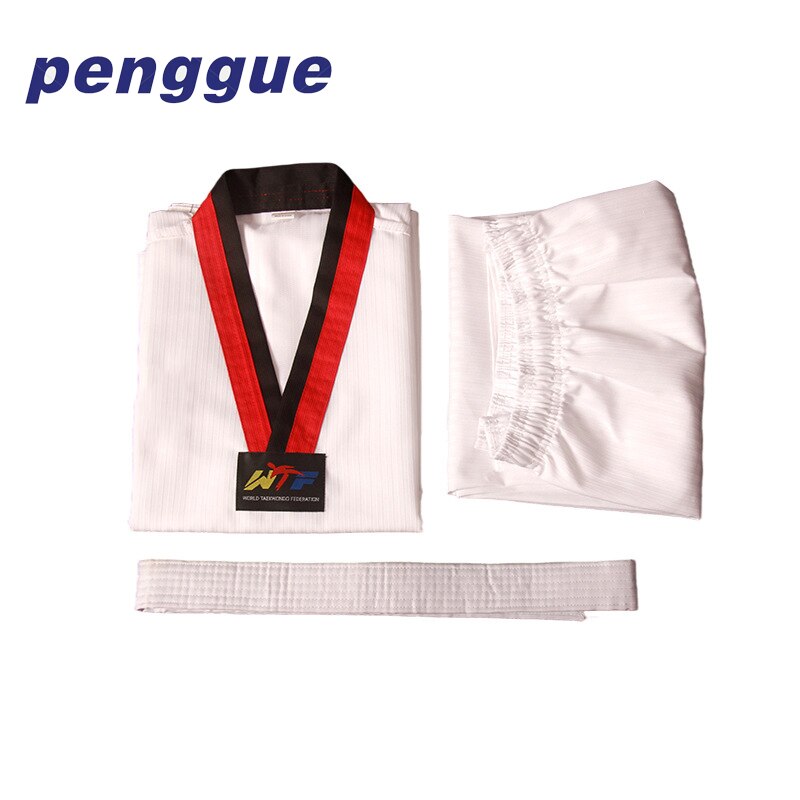 Traje de Taekwondo para hombres, mujeres y niños, uniforme de Taekwondo blanco TKD de poliéster y algodón para Karate, conjunto de Dobok: 180