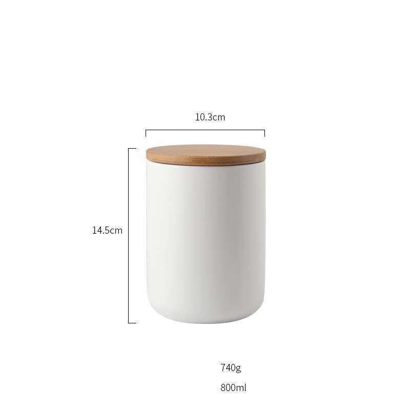 organizador de botellas de cocina o cafetería de estilo nórdico europeo con tapas de madera selladas y recipiente redondo para alimentos: 800ml - White