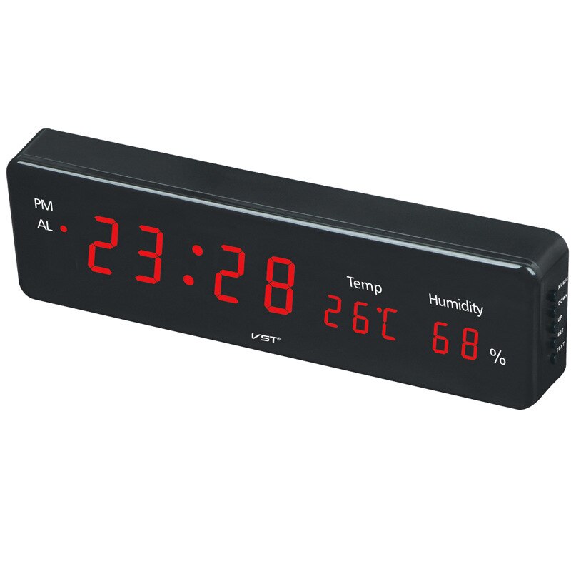 Praktische digitale led wandklok digitale klok met thermometer en hygrometer met 3 wekkers: 4