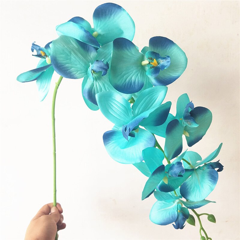 Konstgjord plast fjäril orkidé siden blomma hem bröllop dekoration prydnad enda 9- blomma phalaenopsis konstgjord blomma