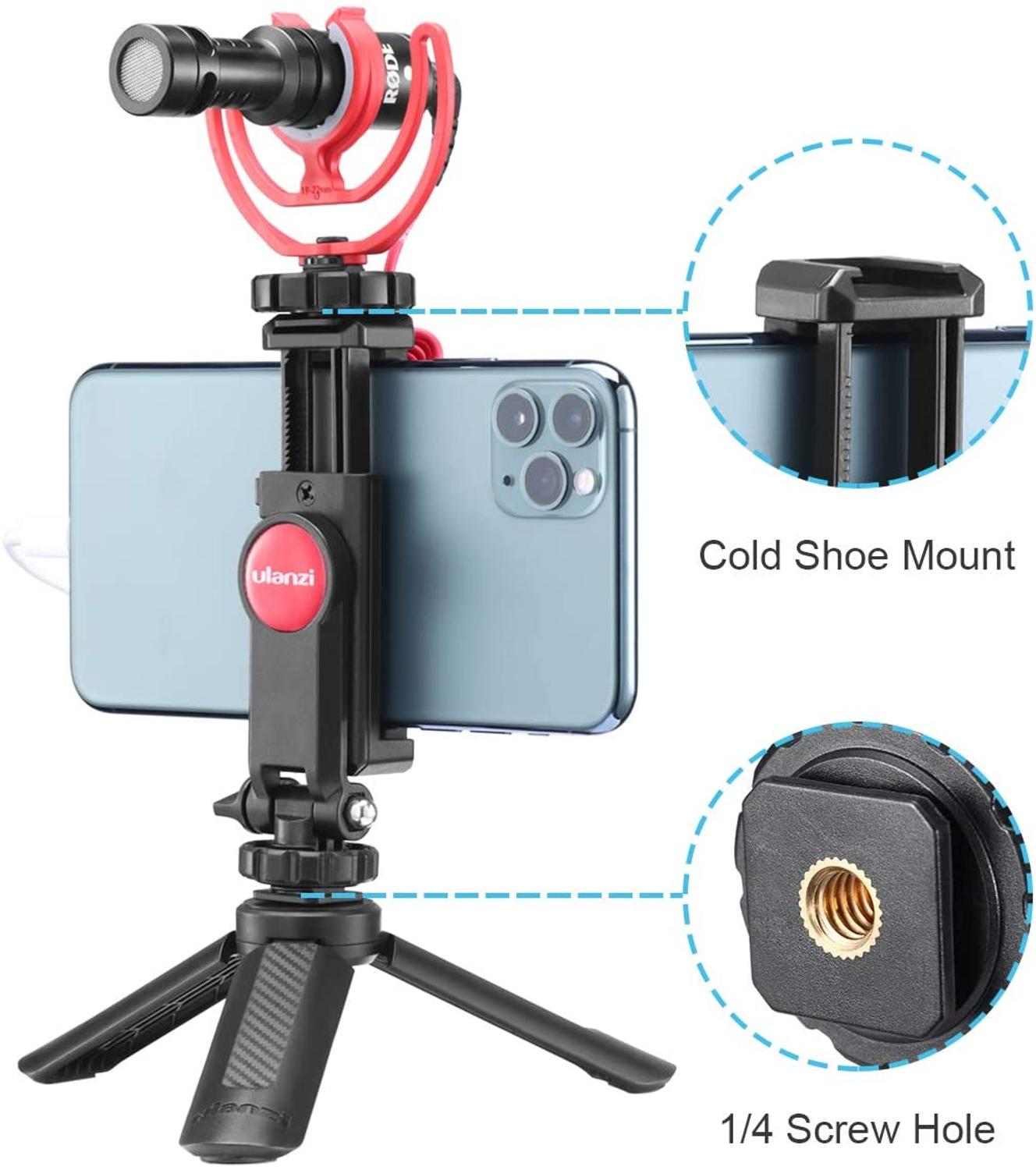 Ulanzi ST-06 Cold Shoe Phone Tripod Mount Holder Vertical Shooting Adjustable Monitor Adapter for iPhone 11 Pro Max XR Android