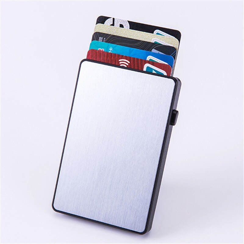 Anti-Diefstal Aluminium Enkele Doos Smart Wallet Slim Rfid Mode Clutch Pop-Up Drukknop Kaarthouder naam Card Case: Silver