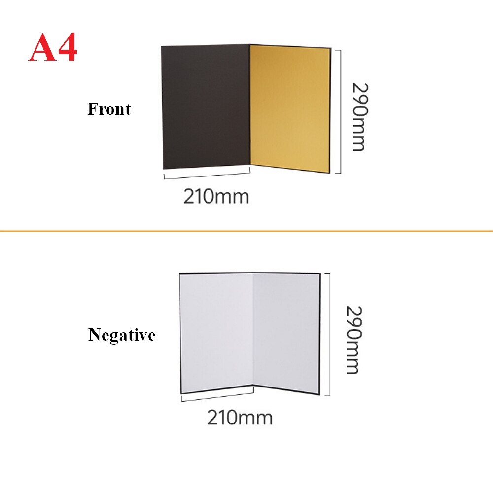 A3/A4 Photography Cardboard Foldable Reflector Black Gold Silver White Absorb Light Thick Reflective Paper for Still Life Shoot: A4 Black Gold
