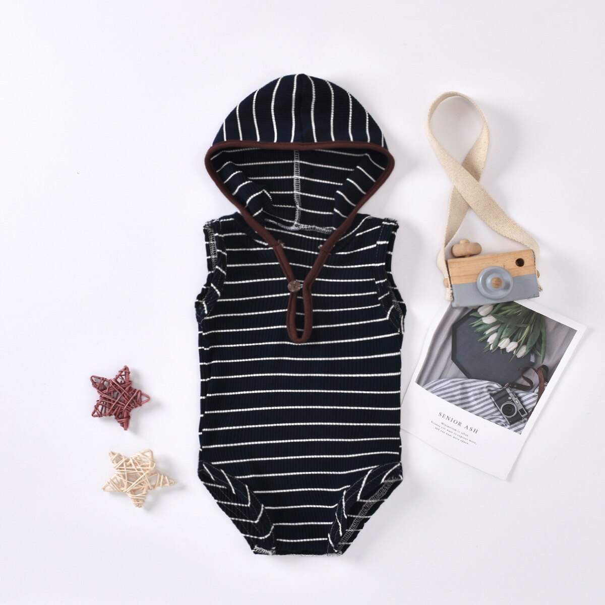 Décontracté bébé barboteuses à capuche 3 couleurs rayé tricoté bouton sans manches combinaison Outwear garçons filles vêtements