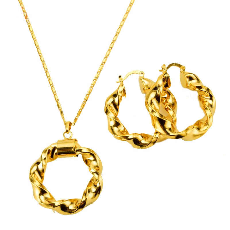 Dubai Gouden Sieraden Afrikaanse Sets Goud Kleur Sieraden Ethiopische Ketting &amp; Oorbellen Voor Israël/Soedan/Arabische/Midden oost Vrouwen