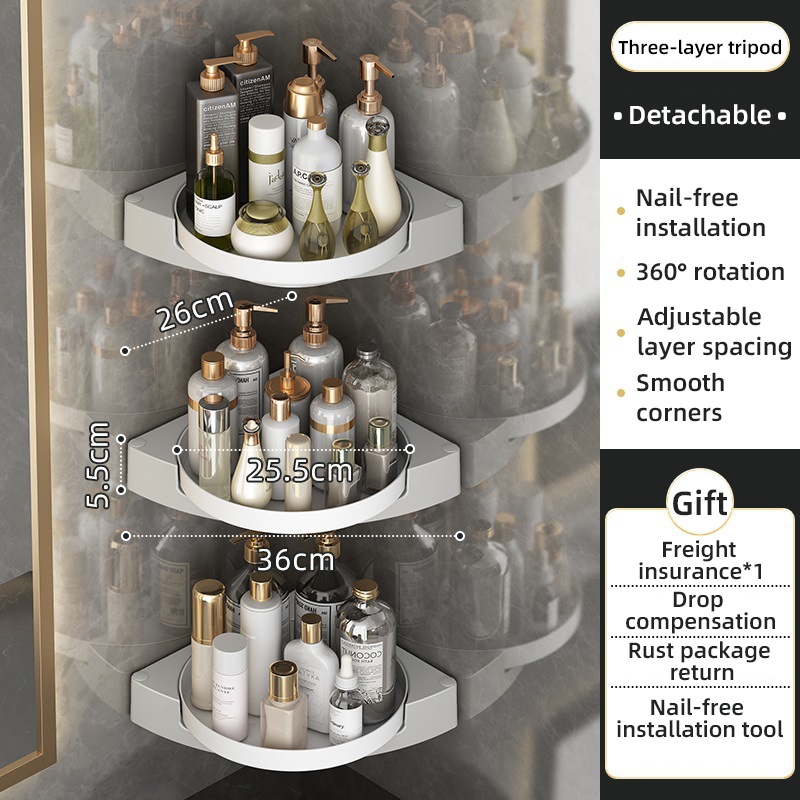 360° Rotate Corner Triangle Organizer Shelves Wall-Mounted Bathroom Rotating Shower Caddy Multi-Purpose Shower Gel Storage Rack: Dark Khaki