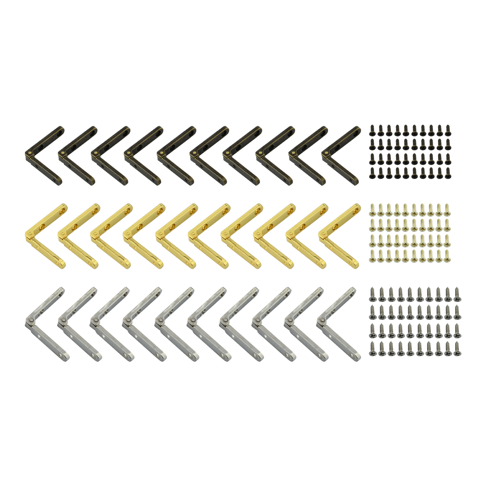 Bisagras pequeñas para joyería, caja de madera, caja de pecho, bisagras plegables de 90 grados, accesorios de caja de madera, aleación de Zinc con tornillos, 10 piezas