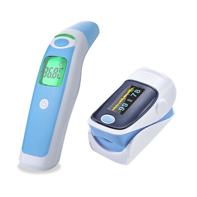 Monitor de ritmo cardíaco para dedo, termómetro Digital infrarrojo sin contacto, oxímetro de pulso, termómetro electrónico para bebé: blue