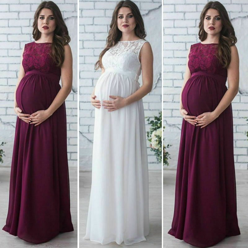 Kvinder gravide barsel kjole rekvisitter kostume blonder lang maxi kjole fotografering